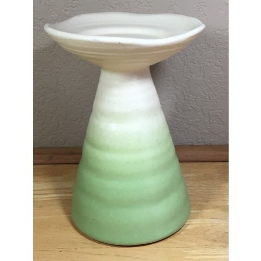 Vintage Haeger Pottery Candle Holder 3184 White Fade To Green Matt Glaze 7.5 In
